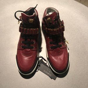 Versace Leather and crocodile embossed sneakers .